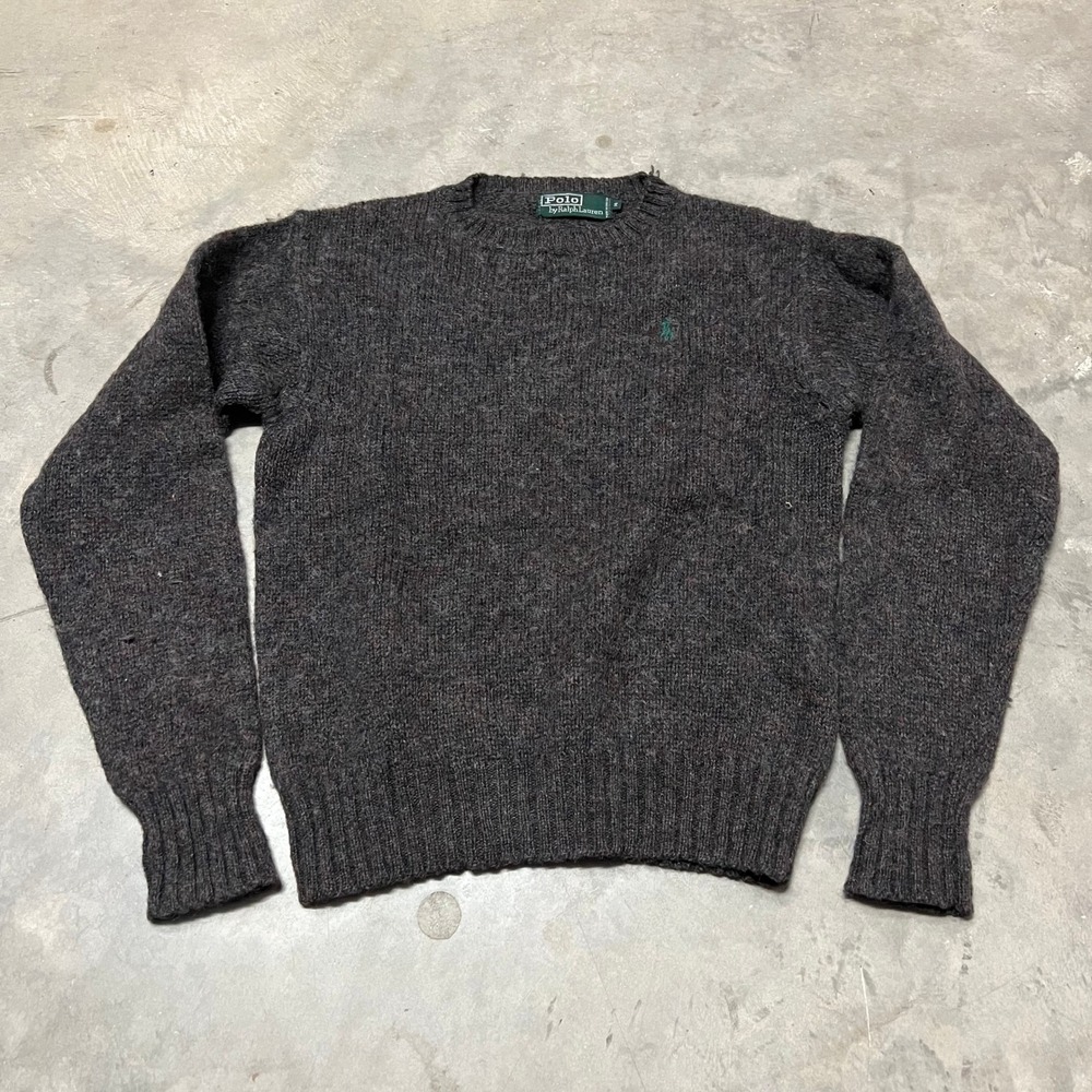 Polo Ralph Lauren Kids Grey 100% Wool Crewneck Sweater Size 14 Unisex Vintage